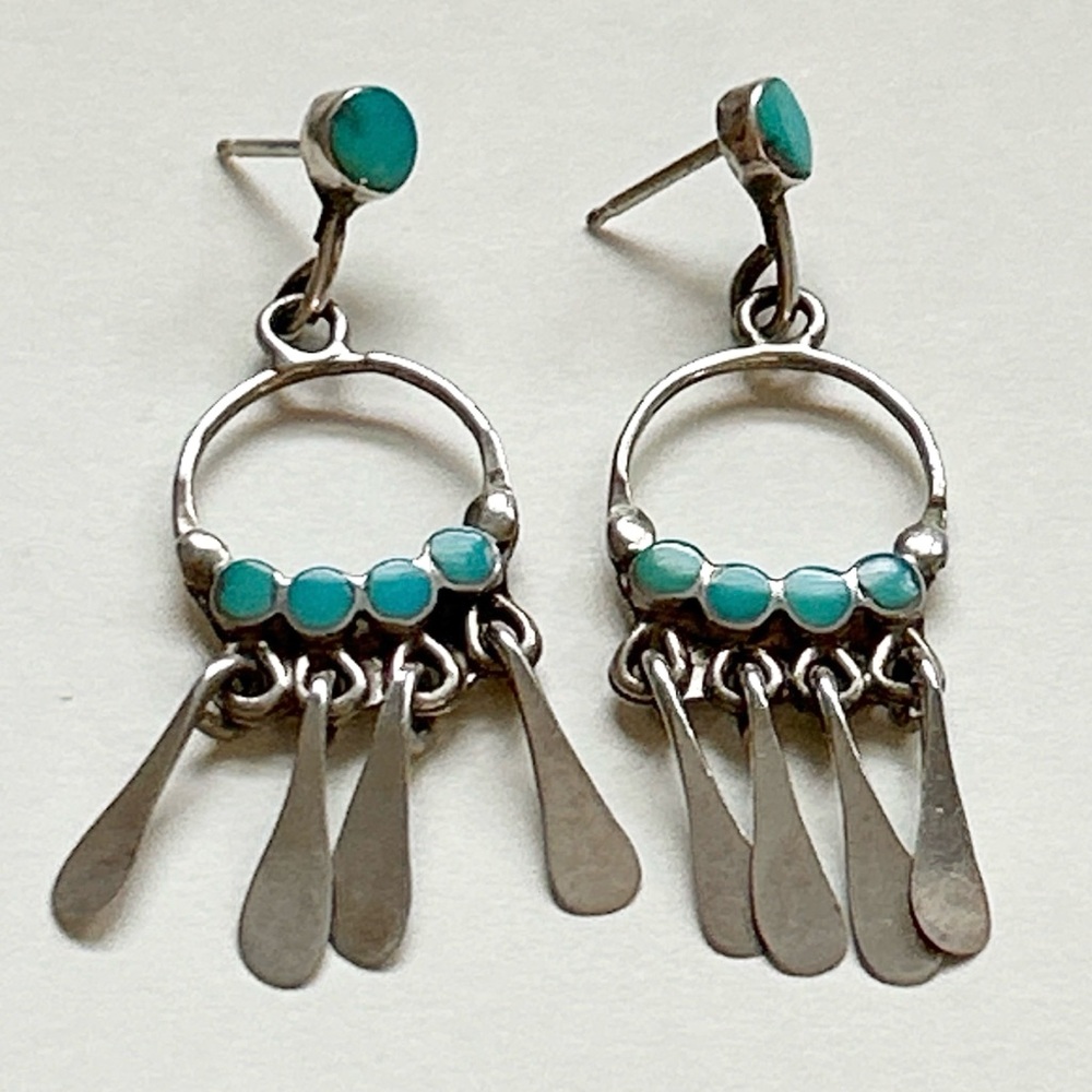 Vintage Southwestern Snake Eye Turquoise Sterling Silver Earrings - Picture 8 of 10